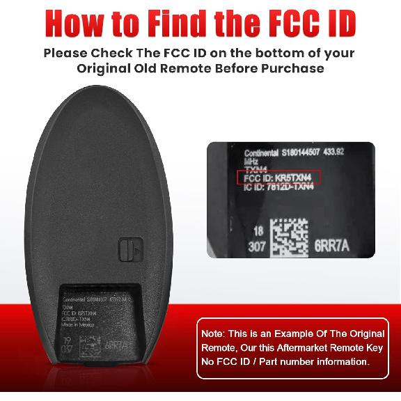 Smart Remote Key Fob Replacement for Nissan Rogue 434MHz 4A Chip FCC ID: KR5TXN4, Continental: S180144507, P/N: 285E3-6RR7A