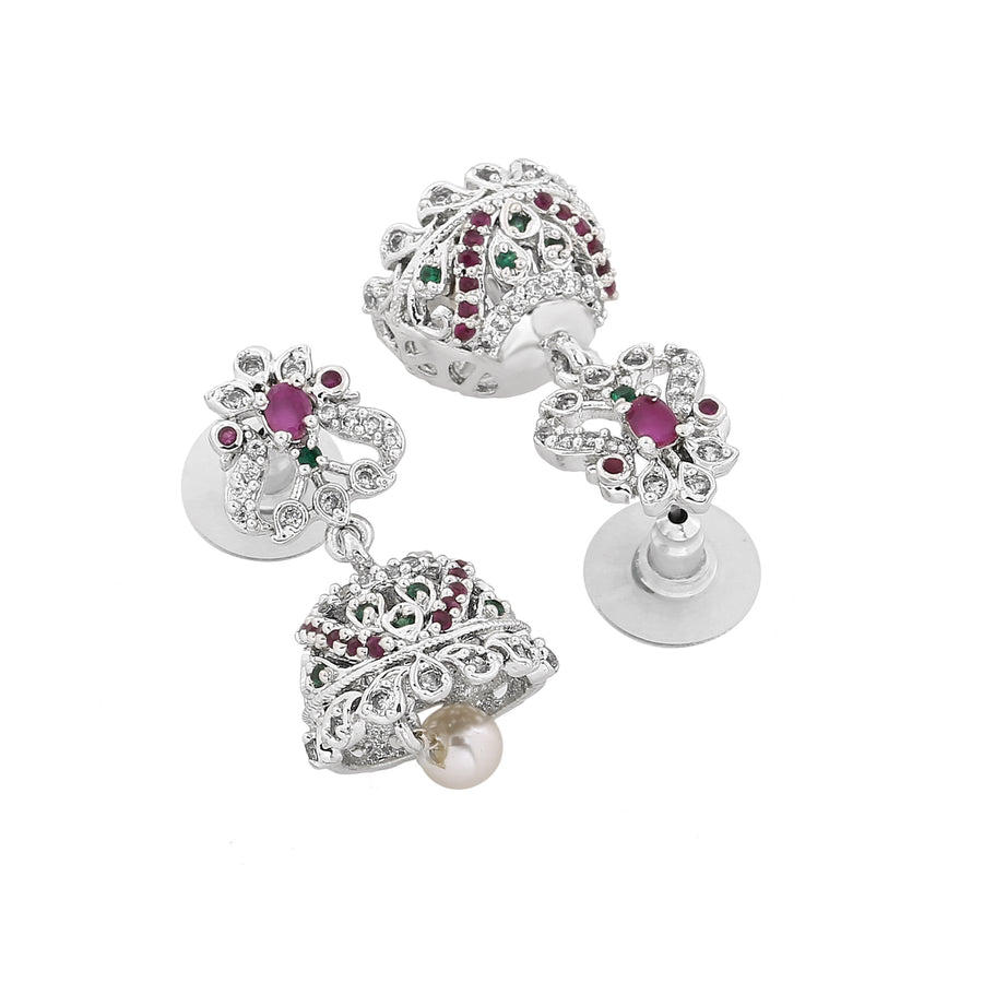 Женские серьги Estele с родиевым покрытием CZ Arcadia Jhumki, жемчугом и рубинами