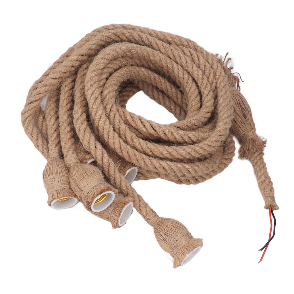 Rope Pendant Light 6 Heads Hanging Cord Vintage 6.5ft E27 E26 Socket Twisted Hemp Wire Light