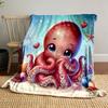 Cute Octopus with Hearts and Coral Patterned Blanket, Flannel, Suitable for All Seasons, Home Decor, Warm and Cozy