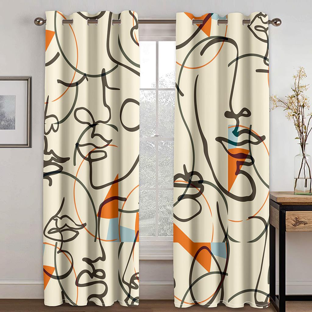 3D Печать Полиэстер Простой Модный Абстрактный Лицо Линия Современный Дешевый Спальня Гостиная Домашний Декор Теневая Штора Крючки Люверсы