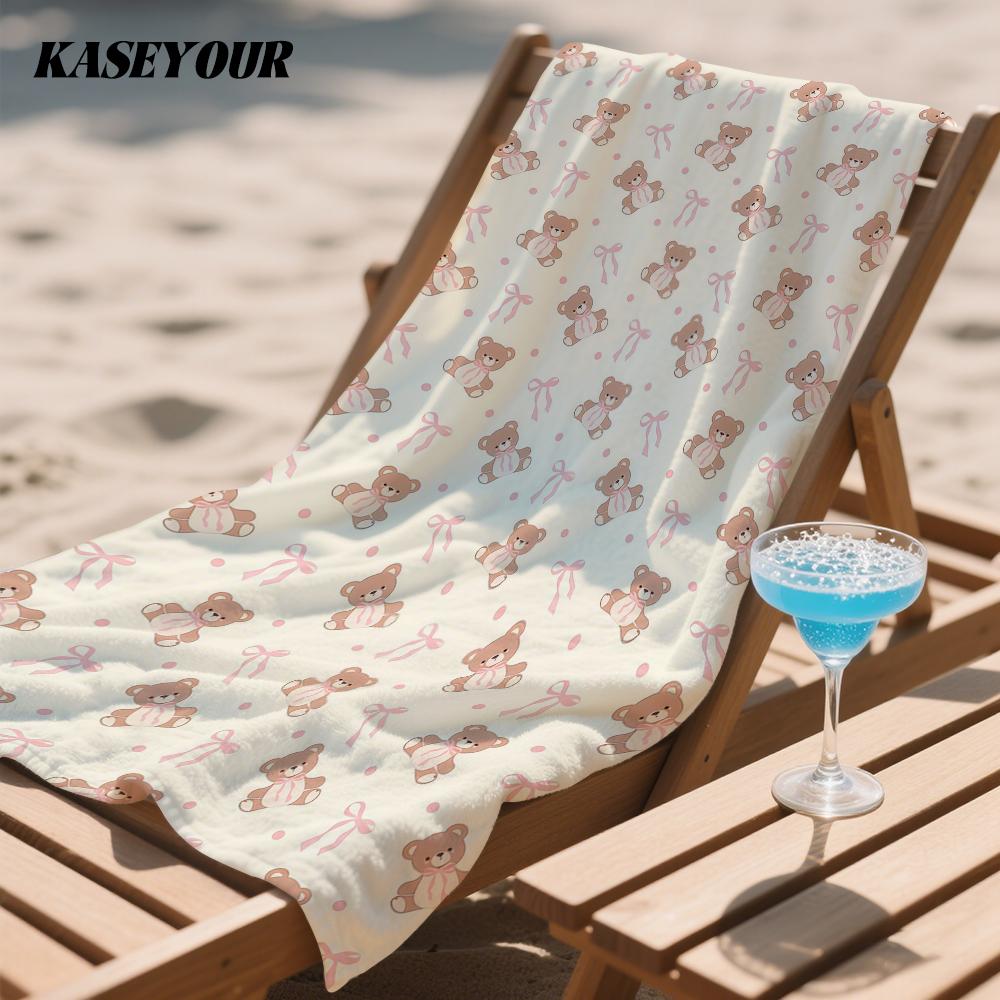 Teddy Bear & Bows Oversized Microfiber Beach Towel Sand Proof Quick Dry, Absorbent for Swimming Pool Travel Camping