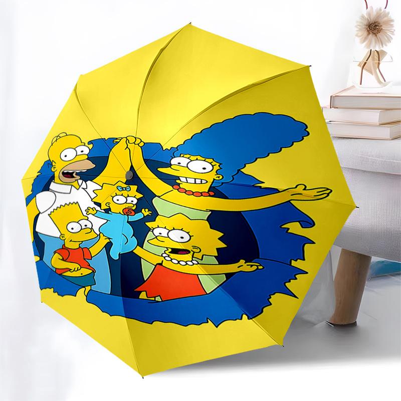 The Simpsons Family Portrait Print Umbrella: Automatic Opening and Closing, Foldable Design, 8 Rib Iron Frame, Perfect Gift for Fans, Travel
