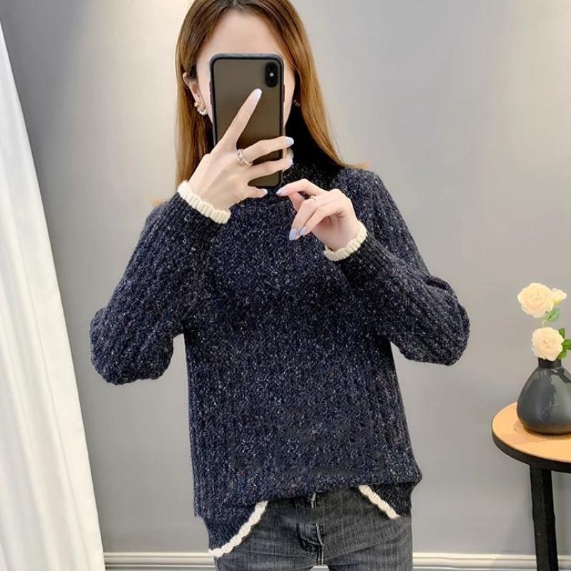 Толстый базовый свитер с полувысоким воротом и добавлением бархата, зимний свободный и универсальный свитер, модный трикотаж
