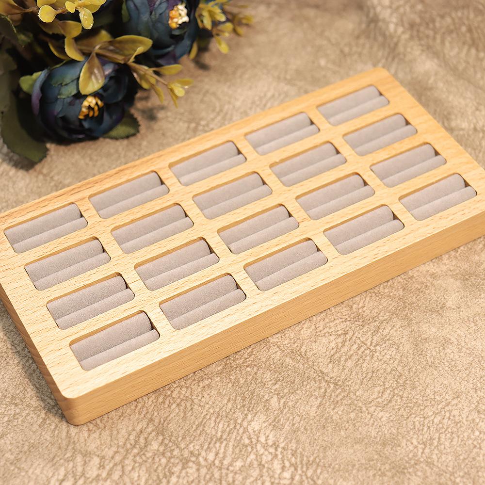 High Quality Wooden Jewelry Display Tray 20 30 42 Slots Ring Organizer Tray Solid Wood Jewelry Ring Storage Display Custom Logo