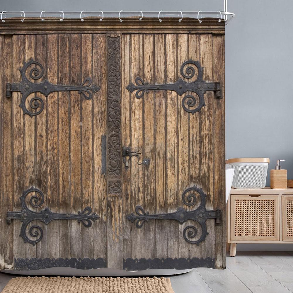 Ретро Деревенские Деревянные Двери Шторки для Душа Винтажный Фермерский Дом Амбар Старая Дверь Домашний Декор Водонепроницаемый Полиэстер Набор Занавесок для Ванной