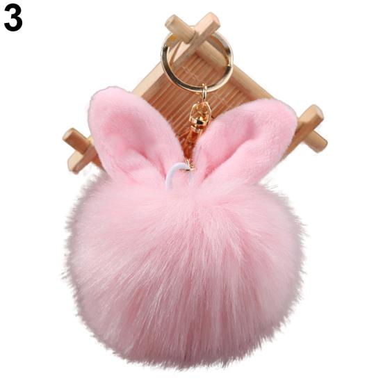 Cute Faux Fur Rabbit Ear Soft Pom Pom Ball Key Ring Chain Keychain Bag Decor