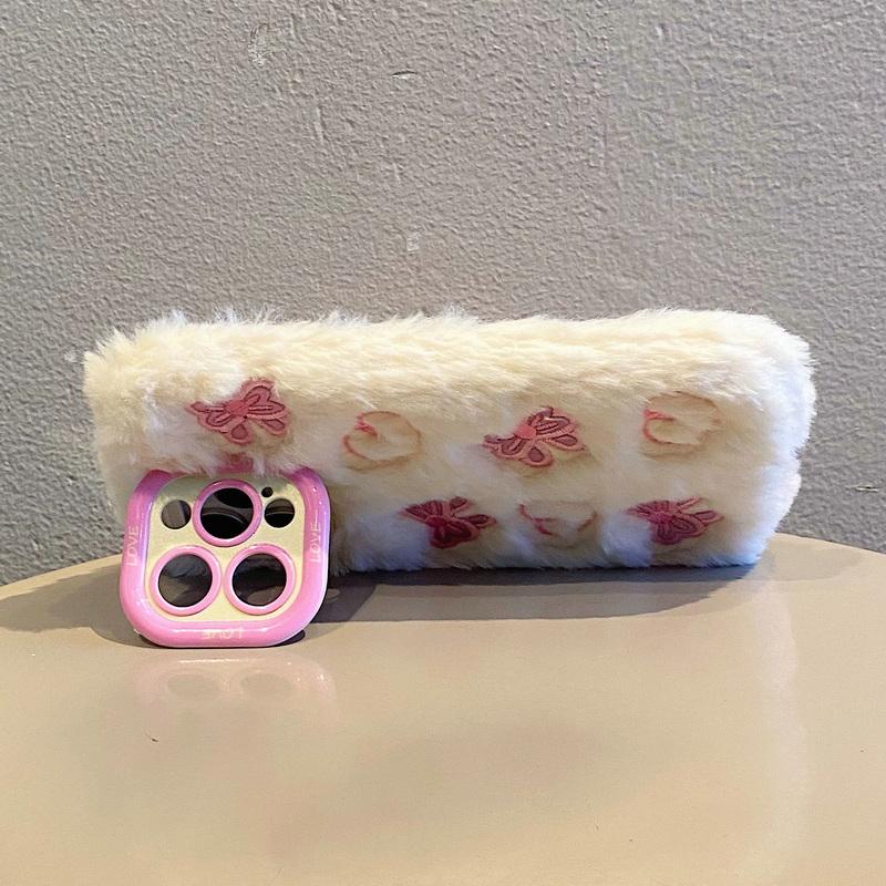 Милый мультяшный плюшевый чехол для телефона iPhone 16 Pro 15 Plus 14 13 12 Pro Max 11 складной держатель объектива мягкий защитный чехол