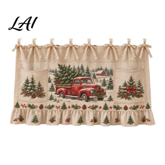 Handmade Holiday Oven Cover Christmas Skirt with Pockets Festive Snowflake Elk Red Birds Santa Stove Curtain for Home Cooking Essentials Kitchen