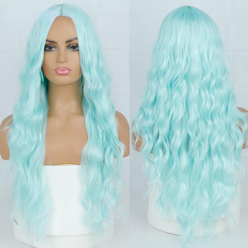 MISS WIG Женские красивые длинные волнистые волосы без челки, синий длинный волнистый парик из синтетического волокна для женщин