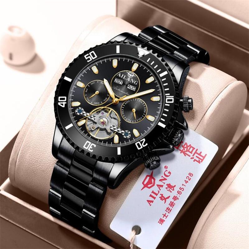 Perpetual Calendar Skeleton Tourbillon Watches Automatic Mechanical Watch Men Sport Business Stainless Steel Wrist Watch Relojes