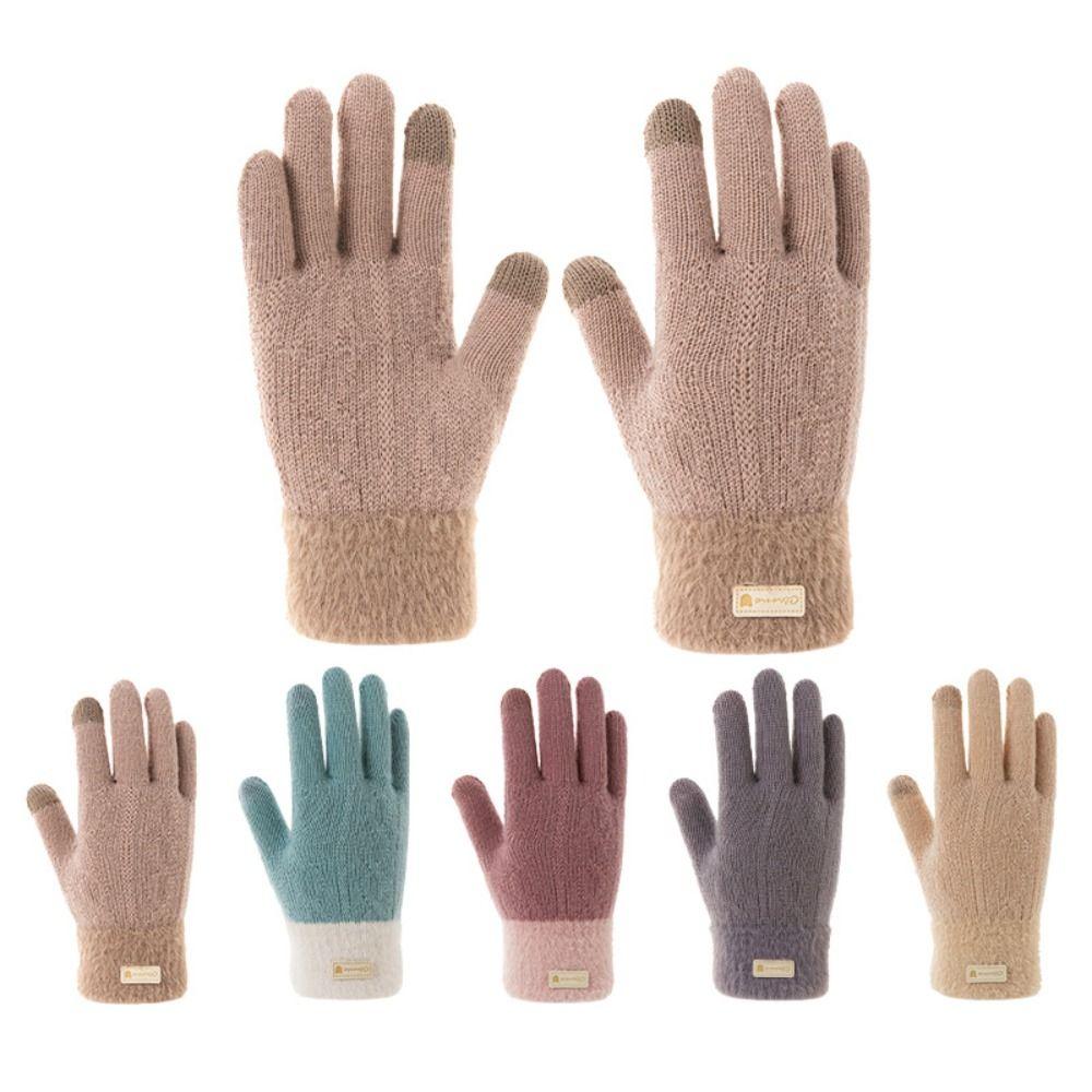 Full Finger Mittens Five Finger Cycling Driving Gloves Plush Knitting Gloves  Outdooor