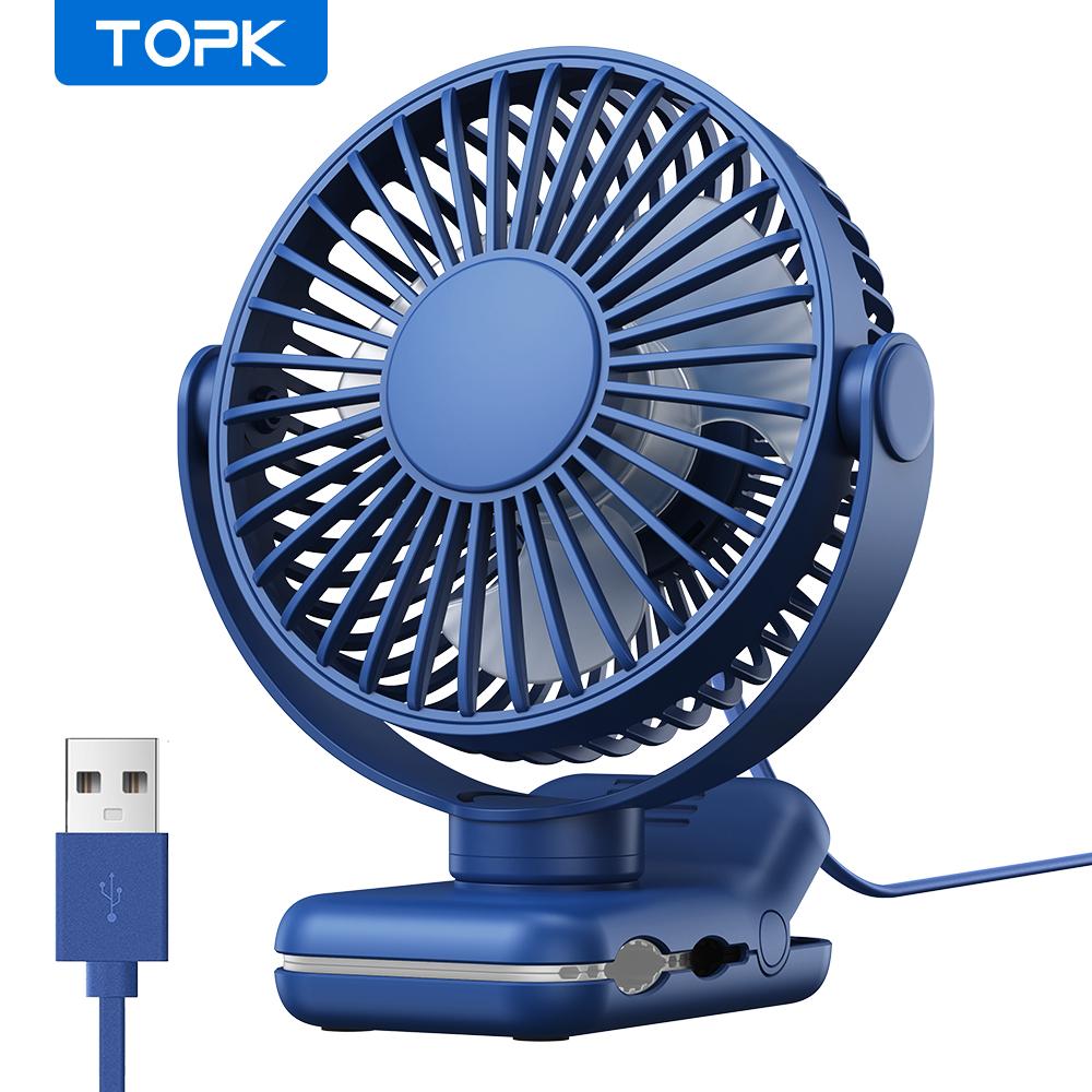 Topk USB Настольный вентилятор с зажимом Бесщеточный двигатель Мощный поток воздуха Прочный зажим Ультратихий Портативный Мини-персональный вентилятор Офис Спальня