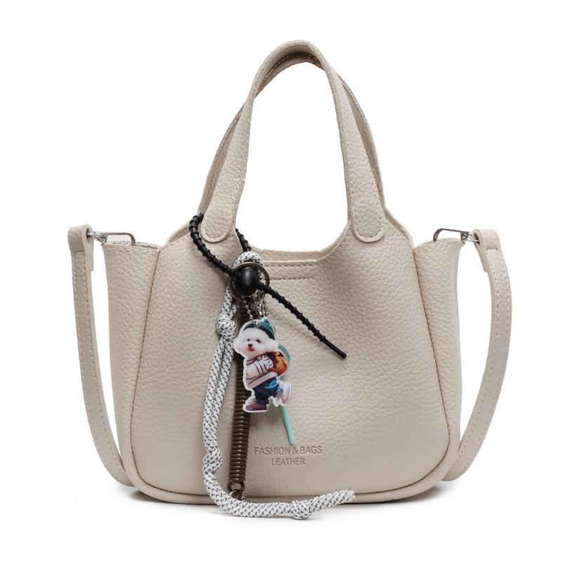 Trend Simple Casual High-end Lychee Pattern Portable Bucket Bag Niche Versatile Commute To Work Solid Color Messenger Bag