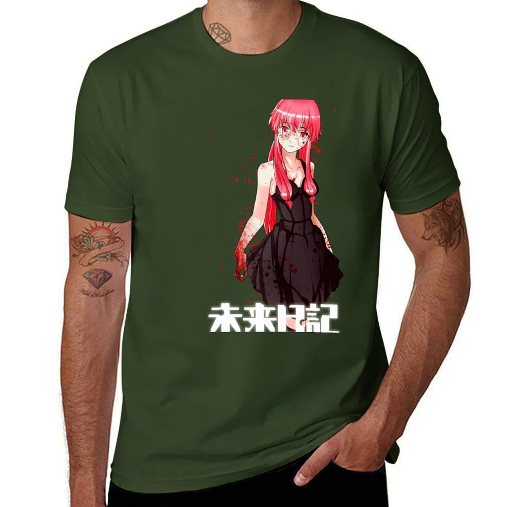 Футболка Mirai Nikki корейская мода эстетичная одежда животный принт для мальчиков черные облегающие футболки для мужчин