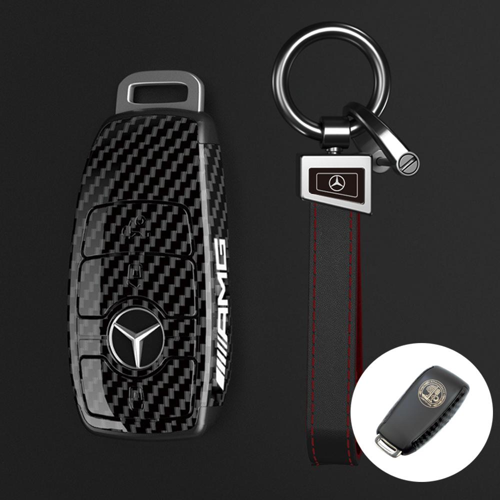 New PC Carbon Fiber Car Key Rings For Mercedes Benz AMG A C E S G Class GLC CLE CLA GLS W205 Car Key Case Keychain Accessories BD1