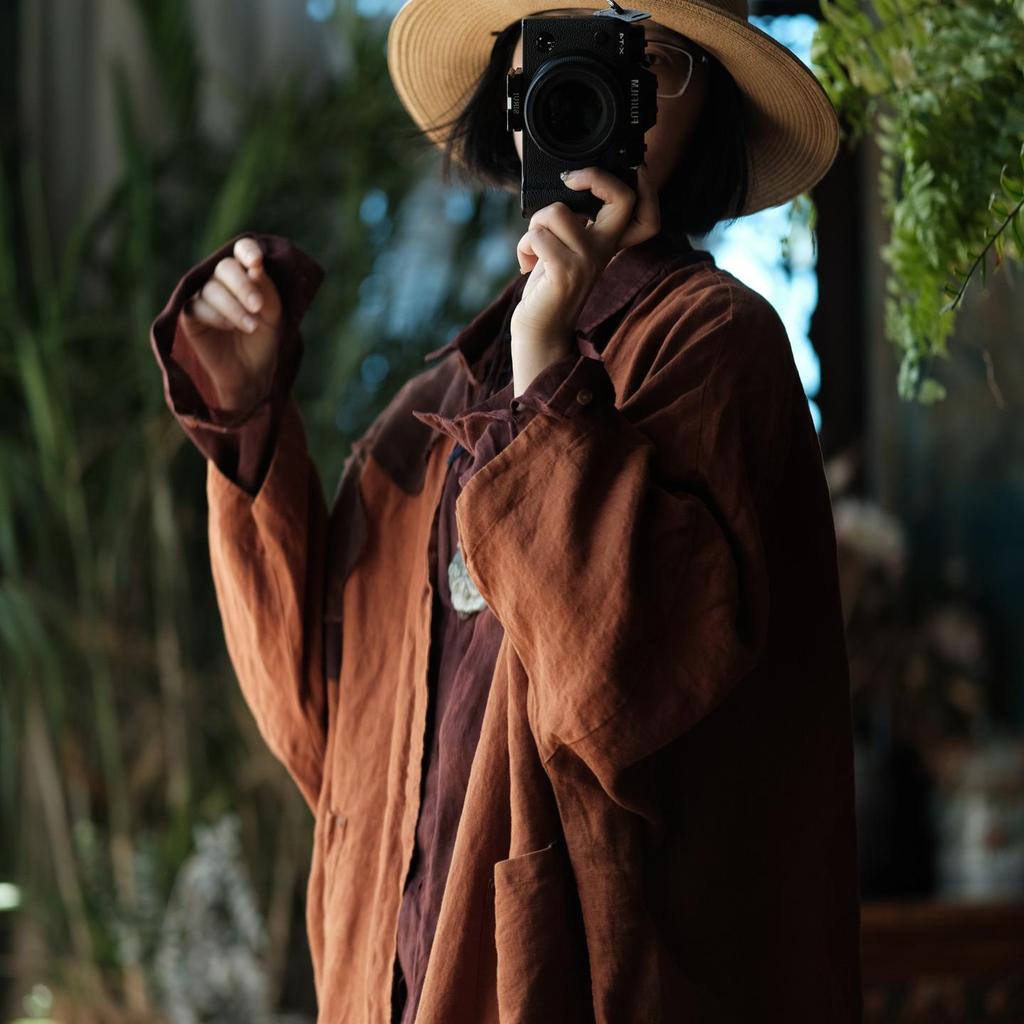 Винтажный льняной халат с вышивкой в виде снежинок