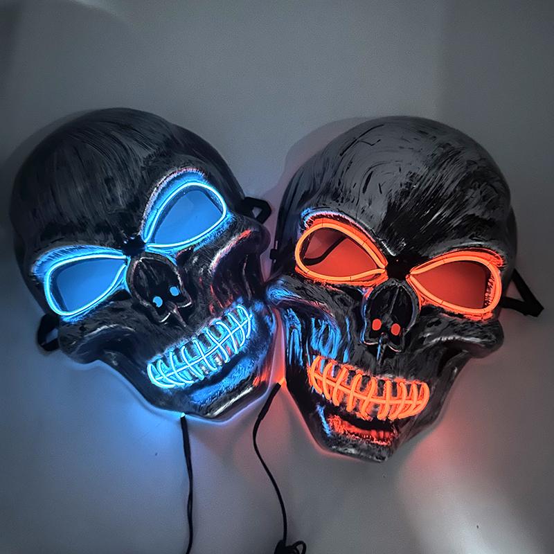 Карнавальная светящаяся LED маска, светящаяся маска черепа, маска для вечеринки-маскарада в стиле хоррор, неоновая маска скелета, реквизит для фестиваля Хэллоуина