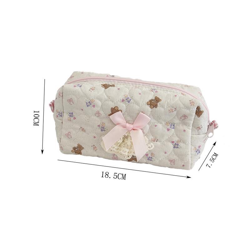 Милый медвежонок, сладкое сердце, бант, розовое кружево, косметичка, большая вместимость, портативная дорожная сумка для хранения, женский клатч, девчачьи косметички