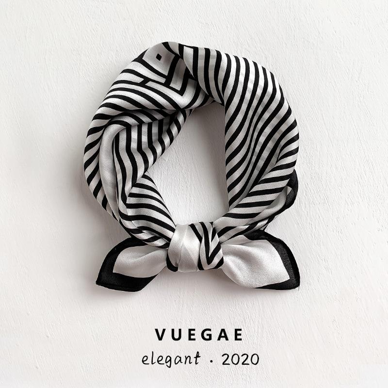 Silk silk scarf women's simple fashion silk scarf spring and autumn summer thin printing decoration black and white striped small square scarf