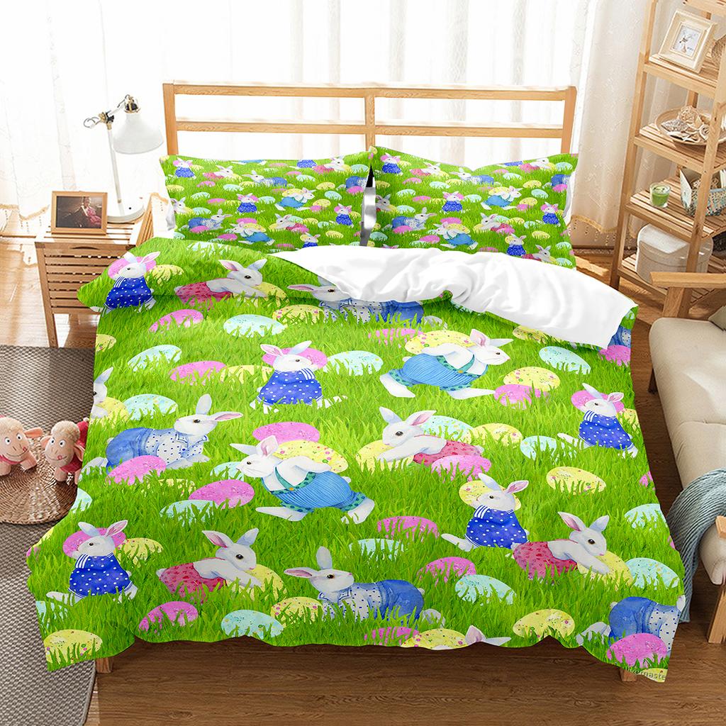Пододеяльник с рисунком кролика из мультфильма Twin Queen, комплект постельного белья с разноцветными яйцами, микрофибра, цветочное одеяло, покрывало для девочек и мальчиков, пасхальный подарок