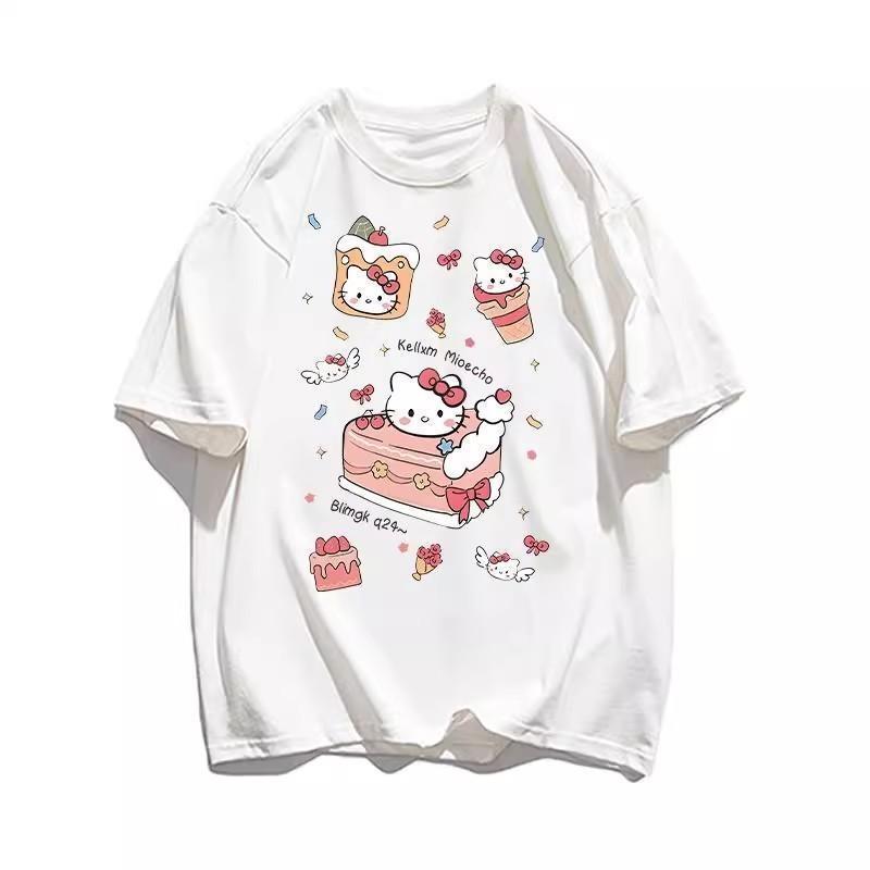 Sanrio 2026 Лето Комикс Форма Хелло Китти Изображение 100% Хлопок Повседневная Футболка Взрослый Дети Родитель-Ребенок Топ Домашняя Одежда Y2k