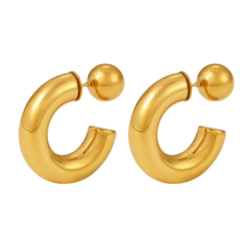 Серьги-гвоздики Qiong Yao из стали с покрытием 18K золотом, в форме буквы С, для женщин – Модные аксессуары Осень/Зима