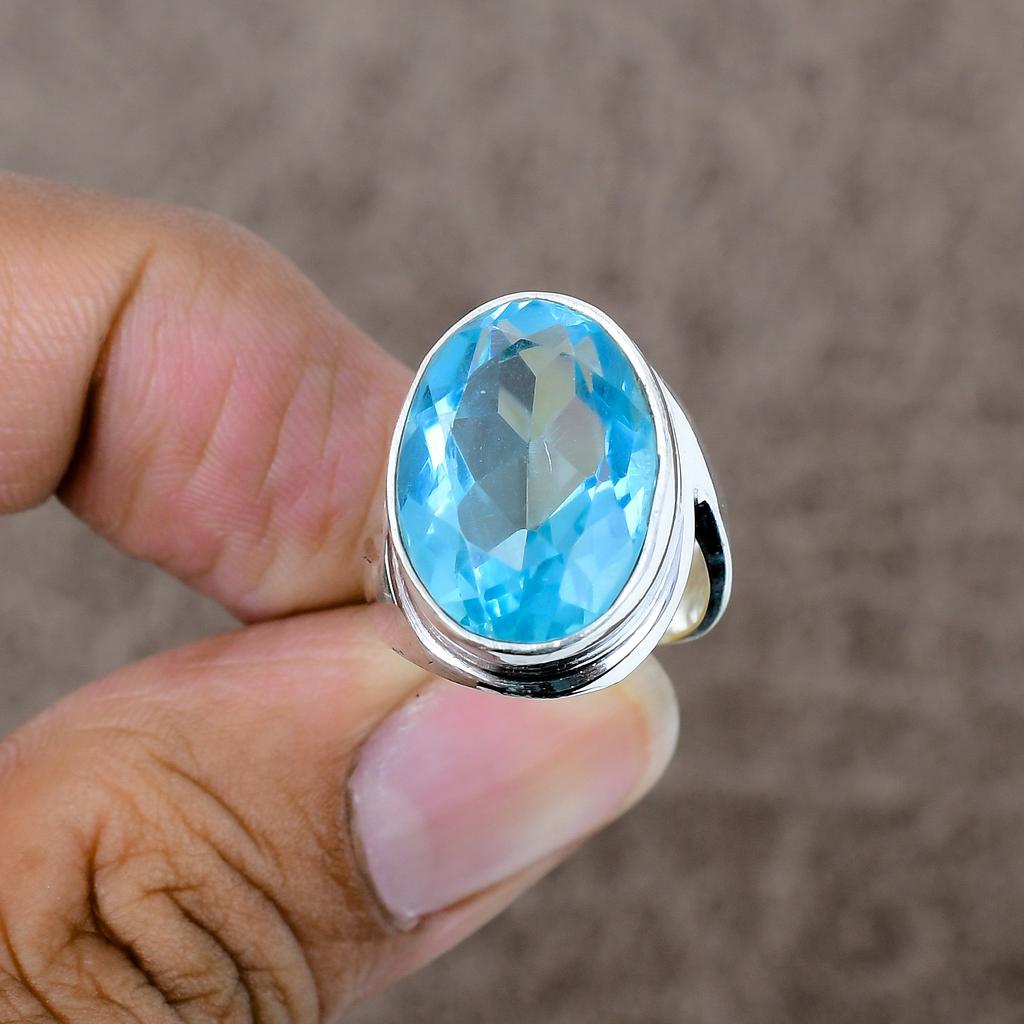 Blue Topaz Genstone Handmade 925 Sterling Silver Jewelry Ring Size 6 KKG-512