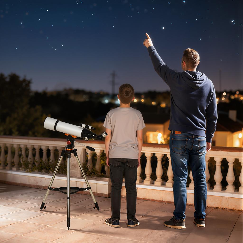 Astronomical Telescope 80mm with AZ Mount, 2 Eyepieces and Smartphone Adapter, 92x92x130 cm, White and Black