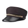 Short Brim Beret Hat PU Leather Peaked Cap Retro Flat Top Cap  For Women