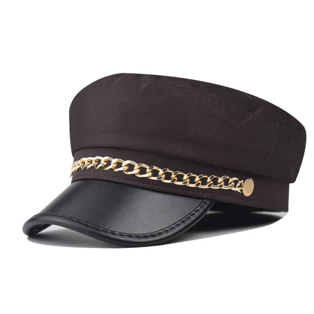 Short Brim Beret Hat PU Leather Peaked Cap Retro Flat Top Cap  For Women