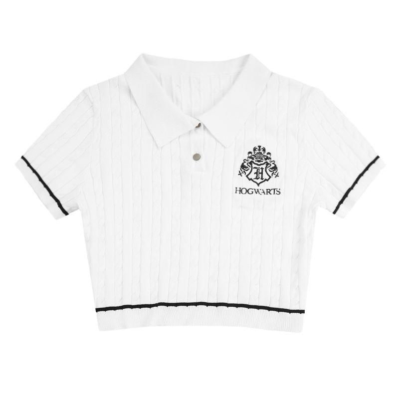 Женские топы из переплетенной пряжи Гарри Поттер: Стройный, универсальный стиль американского колледжа для лета.