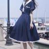 Dress Women JK Girls Japanese Preppy Style Lolita Sailor Suit Dresses Y2k Gothic Kawaii Vintage Short Sleeve Summer Midi Dress