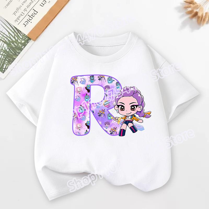 K-pop Охотники на демонов Детская футболка с коротким рукавом Мультяшный принт Руми Мира Зои от A до Z Хлопковые топы Каваи Летние повседневные футболки Детские подарки