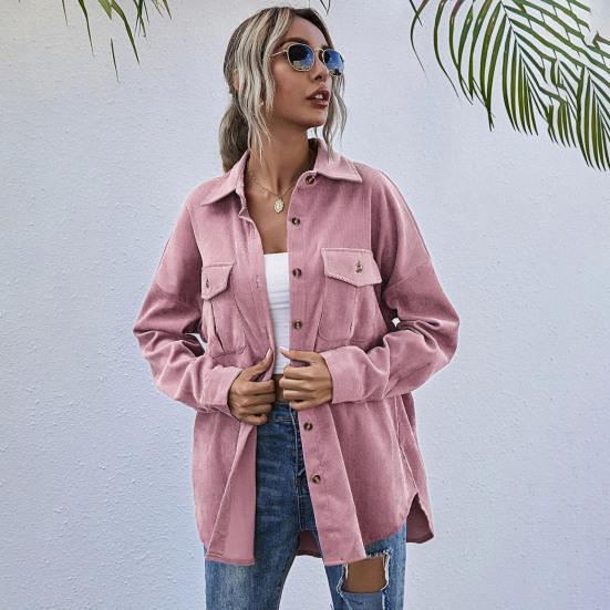Пальто весна-осень с нагрудными карманами, отложным воротником на пуговицах, однотонная вельветовая куртка, свободная повседневная верхняя одежда для путешествий и работы