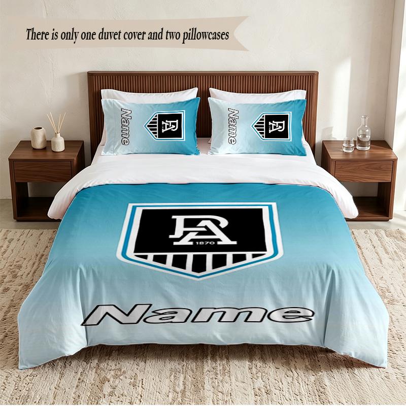 Port Adelaide Football Club Personalized Custom Name 3‑Piece Bedding Set Soft Duvet Cover Set For Bedroom Home Decor