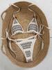 1011 European and American new striped hollow special fabric split swimsuit swimsuit bikini bikini