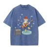 2026 Cartoon Rock Cat With Fish Bass Guitar Amplifier Stage Graphic Beige Washed T Shirt Cute Music Animal Oversized Unisex Casu