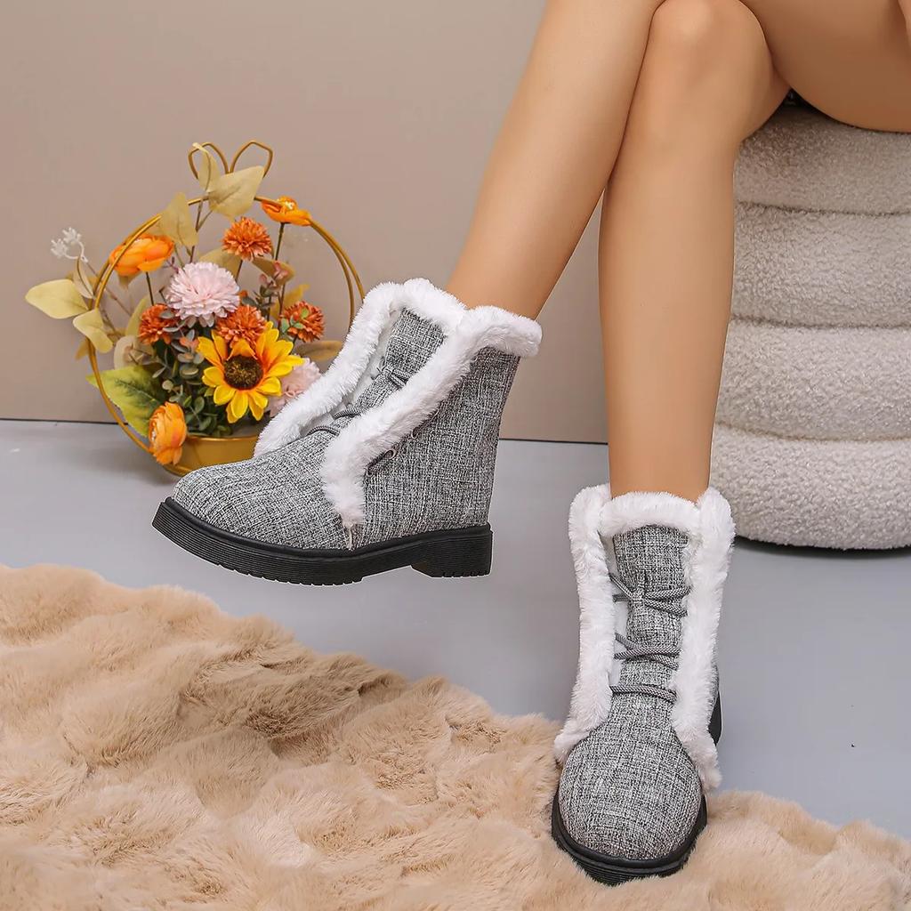 Fashion Autumn and Winter Thick Snow Boots with Velvet New Fashionable Women's Fury Short Style Tie Up Warm Non-slip Winter Boots