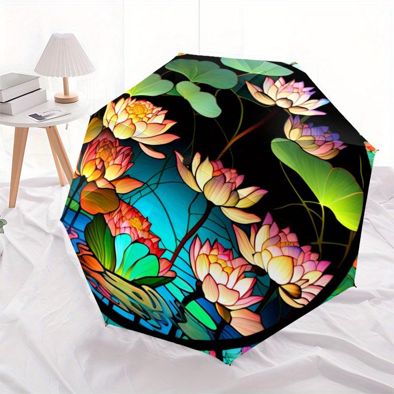 Stained Glass Lotus Pond Scene Wall Art Decor Umbrella, Christmas Gift Y375