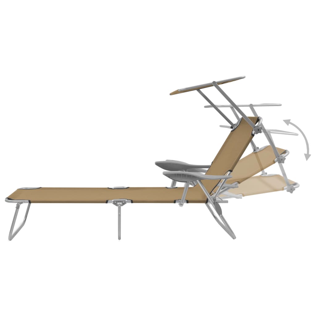 Folding Sun Lounger with Sunshade Steel Taupe