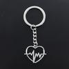 Fashion Keychain 25x30mm Heart Heartbeat ECG Pendants DIY Men Jewelry Car Key Chain Ring Holder Souvenir For Gift