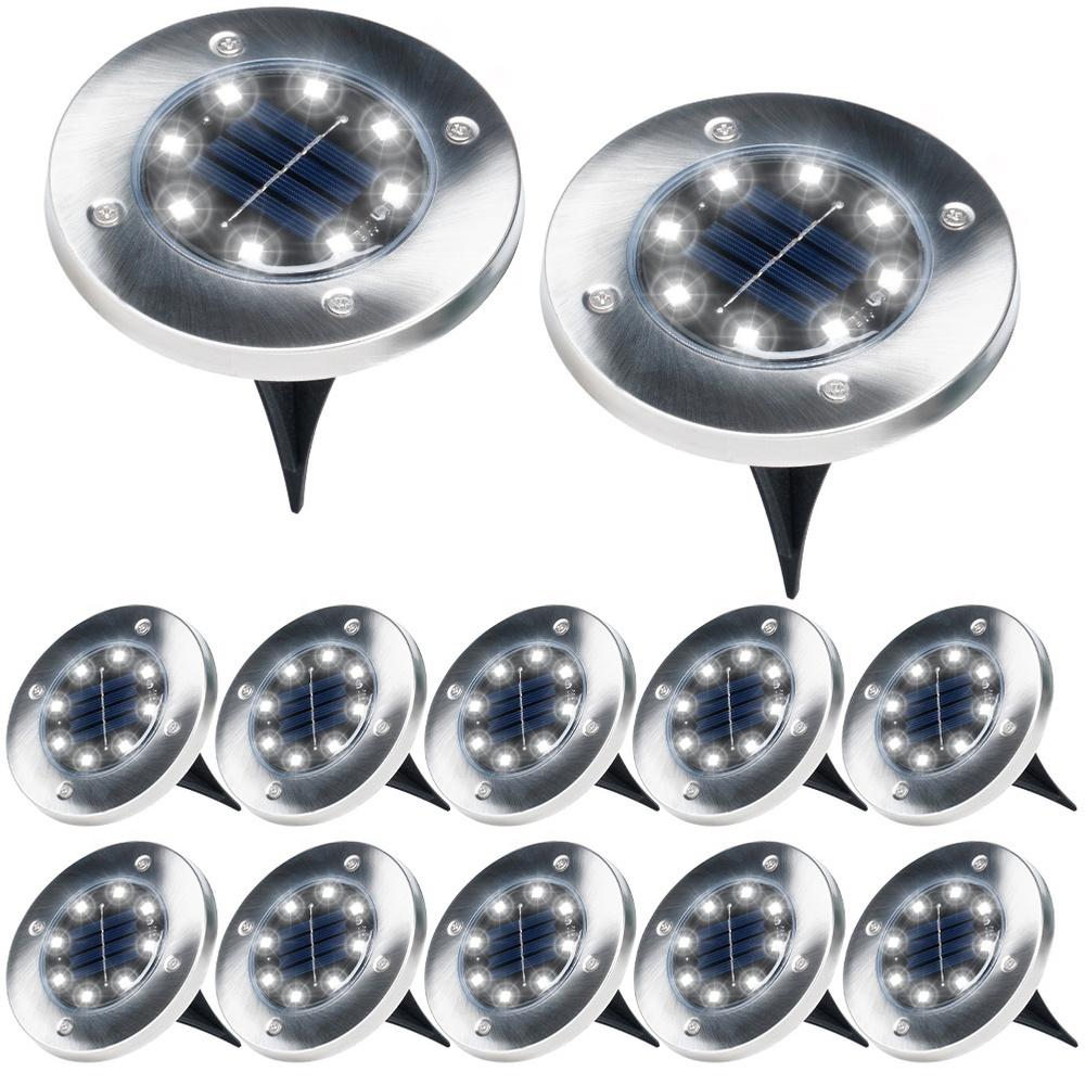 Solar LED garden lamps, steel, driven in, 11.5 cm, 12 pcs.