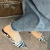 Korean Version Thick Heel Zebra-stripe Spike Low-heel Women Flat Shoes 2024 New Fashion Sexy Shallow Mouth Casual Shoes Summer