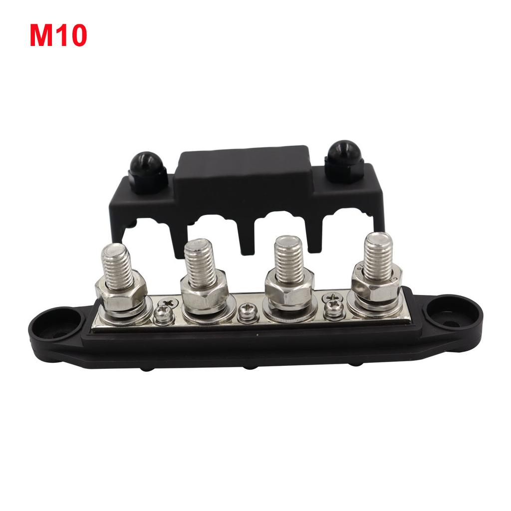 12V Power Distribution Block 250A Bus Bar Terminal Block with Cover 4 X 3/8" Terminal Studs 3 X #8 Terminal Screw 48VDC 300VAC