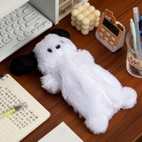 Пенал с рисунком щенка из плюшевого материала, большая емкость, пенал с застежкой-молнией, косметика