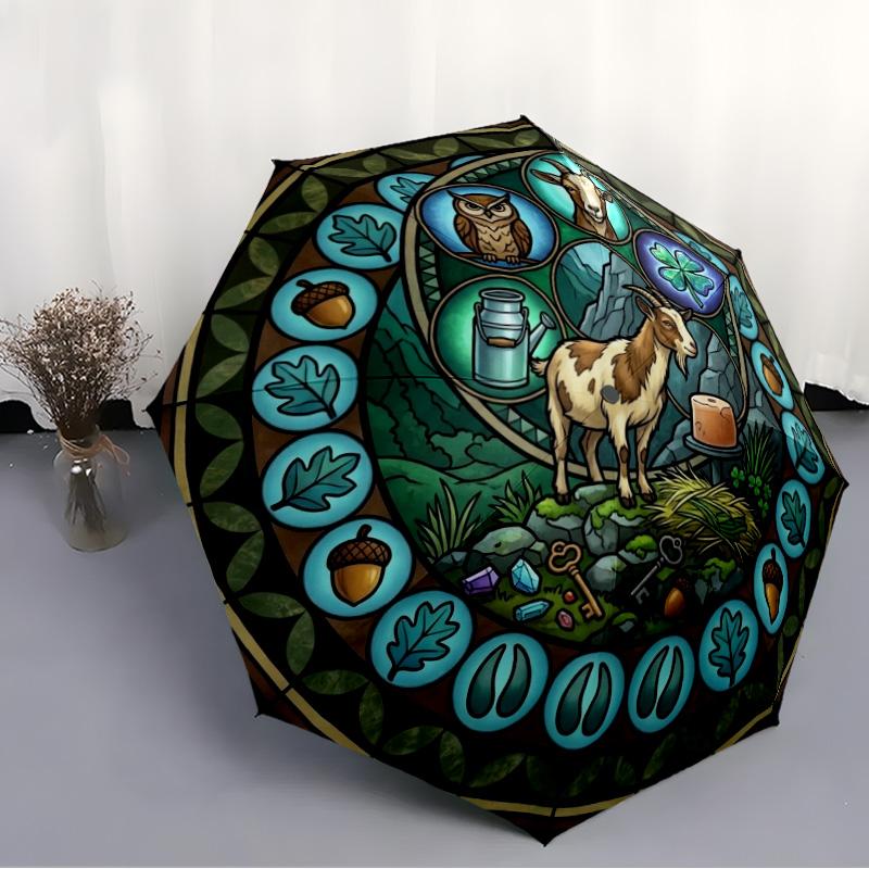 Goat Nature Symbols pattern umbrella, portable and foldable design, 8 ribs, a casual accessory for Halloween, Christmas, and birthday gifts.