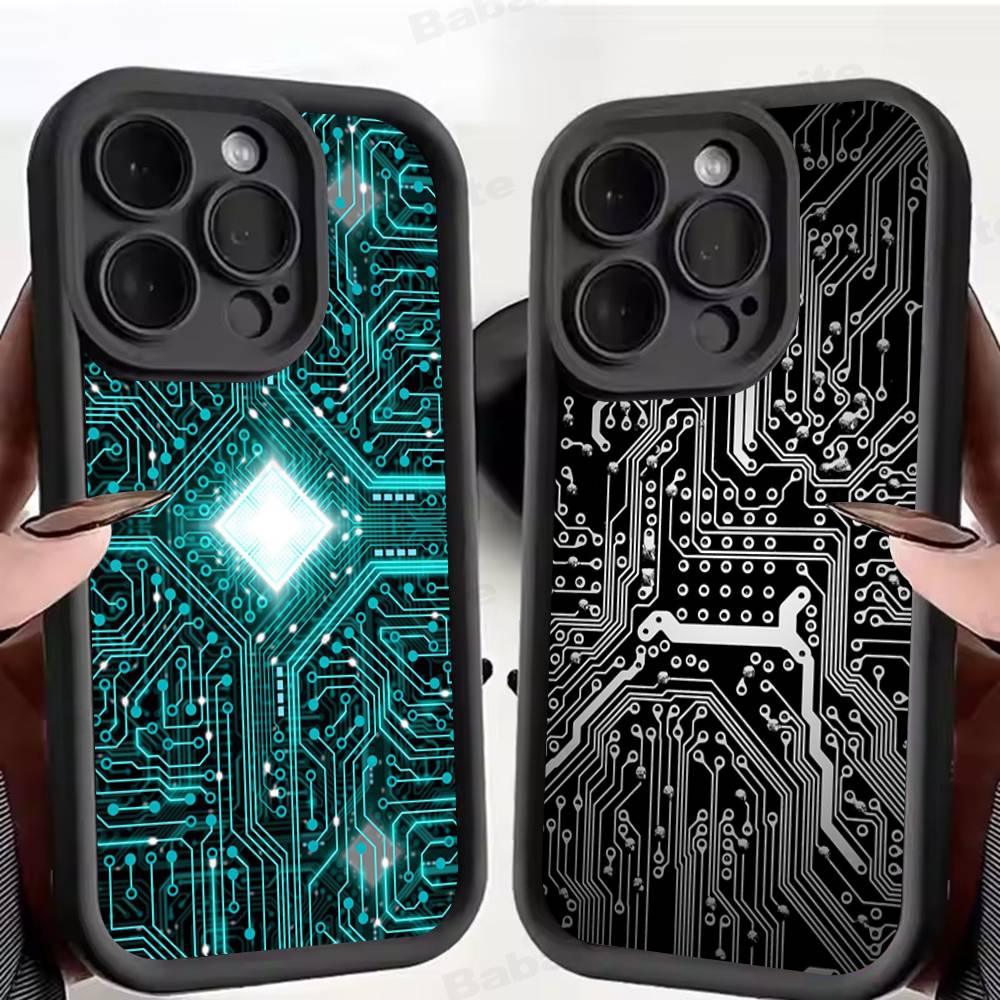 Чехол для телефона с рисунком печатной платы Для IPhone 17 16 15 13 11 12 14 Pro Max Plus Силиконовая Защитная Крышка