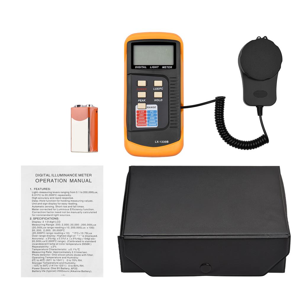 Digital Illuminance Light Meter Manual Range 200 To 200,000 Lux LCD Photometer Portable Handheld