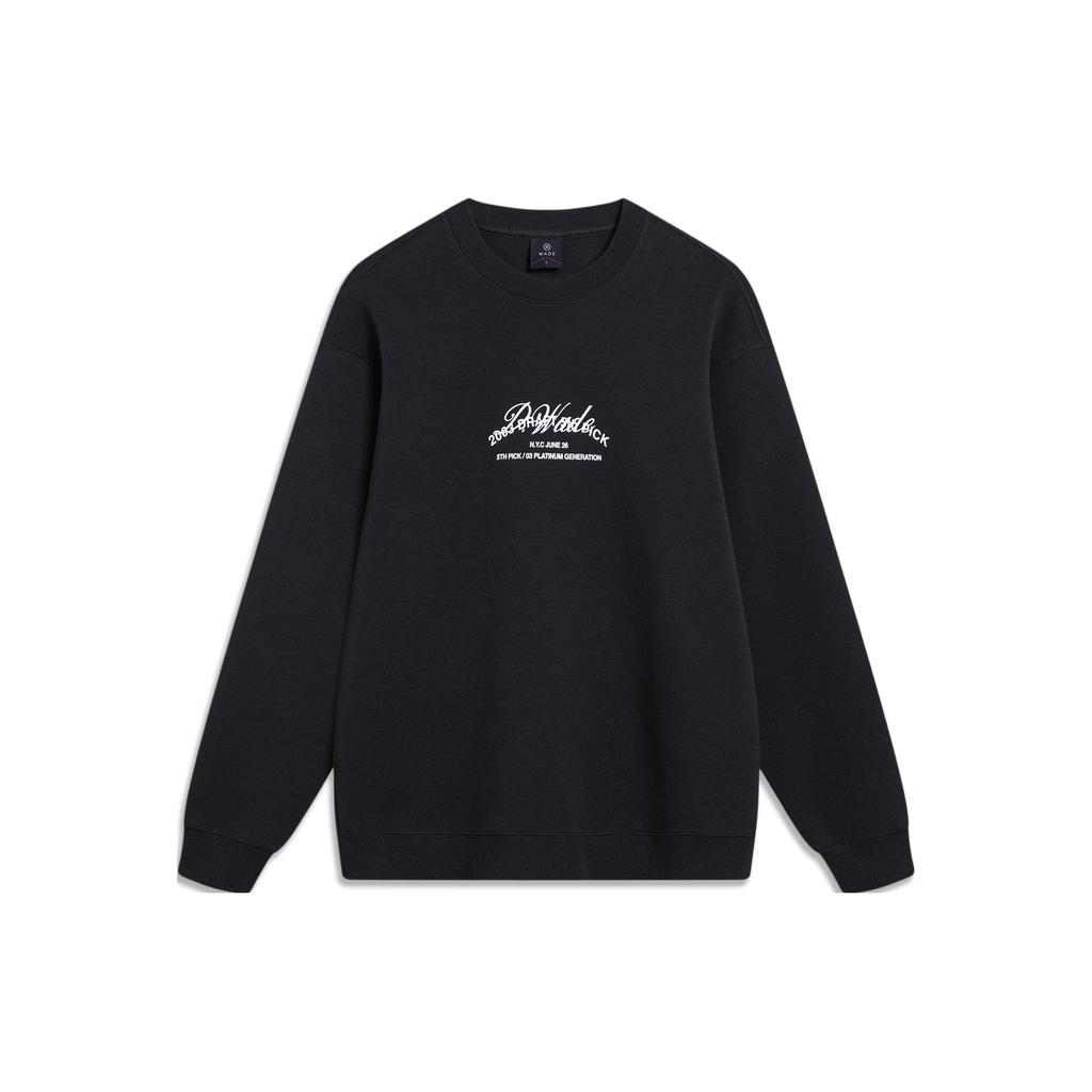 Li Ning Wade Series Back Duckbill Cap Letter Print Round Neck Pullover Sweatshirt Men sweatshirt Black AWDT493-1